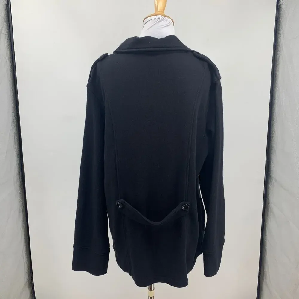 J Peterman Peacoat Womens L Large Black Double Breasted Notched Lapels Pockets